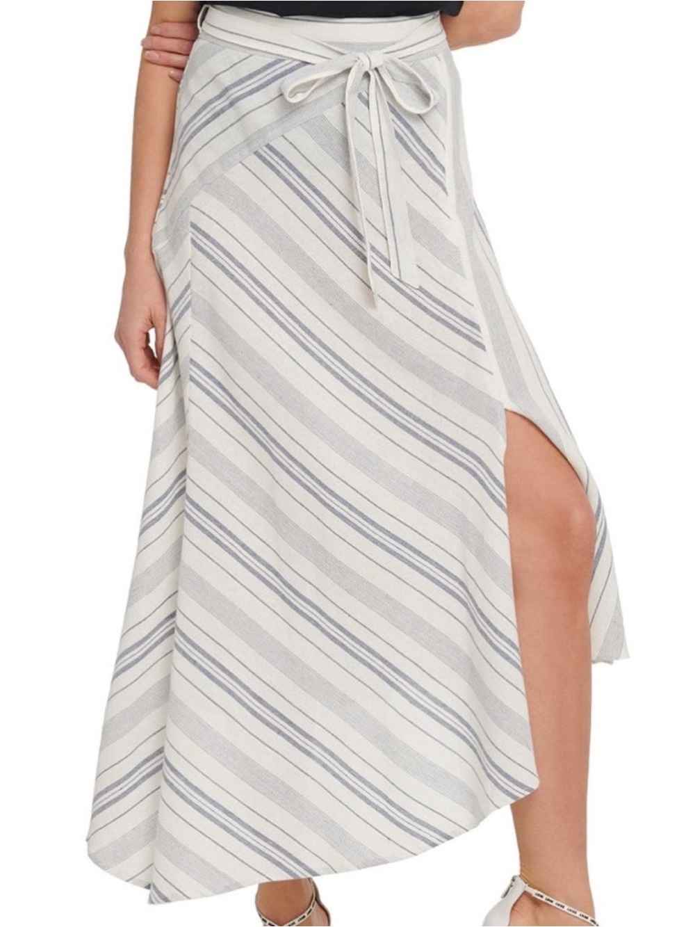 DKNY Striped Linen Blend Asymmetrical Skirt – MSRP $99